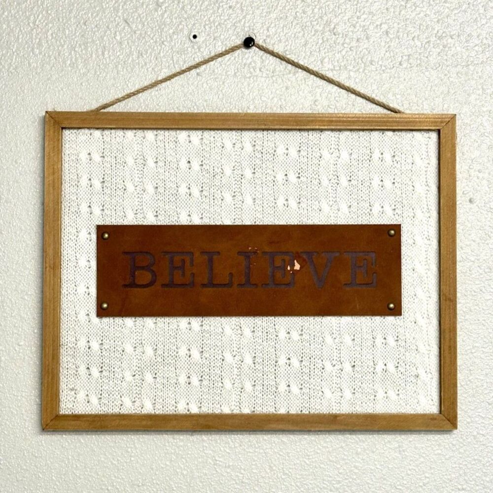 "Believe" Wall Decor Hanging Brown Leather Crochet Boho Farmhouse Home Decor